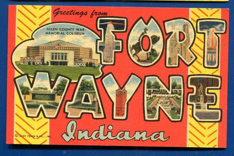 Fort Wayne Indiana in Large Letter Letters linen postcard