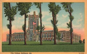 Vintage Postcard 1958 City College Campus Building Grounds Baltimore Maryland MD