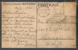 Hamburg-Amerika Line Steamship SS BAYERN Poster Art c1920 Postcard