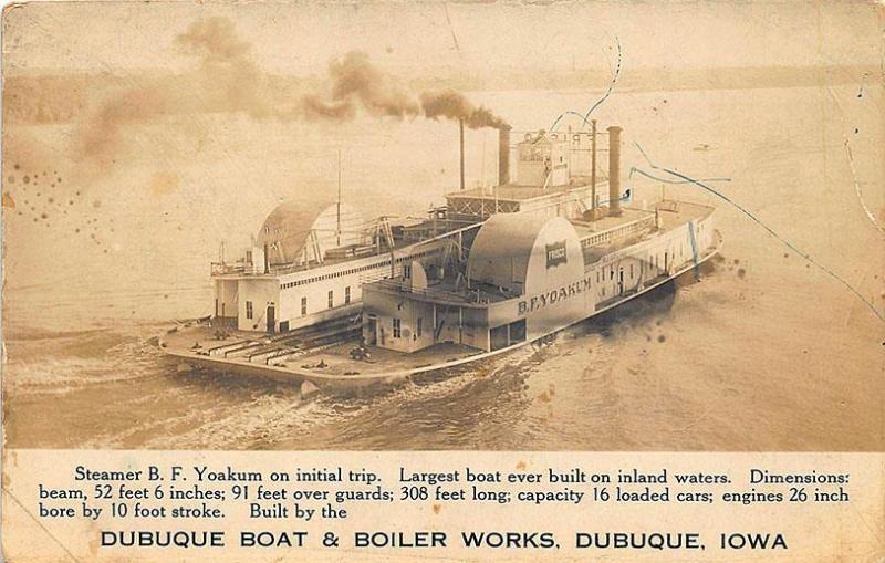 Dubuque IA Steamer Yoakum Initial Trip Real Photo Postcard