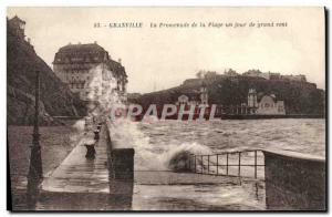 Old Postcard Granville Promenade de la Plage A windy day