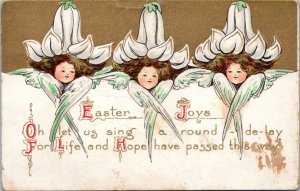 Postcard Angel Easter Lilly - Easter Joys - Oh let us sing a round-de-lay