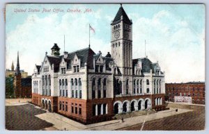 1909 OMAHA NEBRASKA POST OFFICE BUILDING ANTIQUE POSTCARD AMERICAN FLAGS