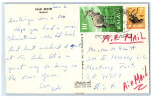 1973 Boat Scene Palm Beach Malawi Africa Air Mail Posted Antique Postcard
