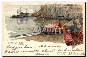 Old Postcard Cannes Illustrator the port Boats