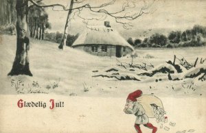 PC CPA DWARFS, GLAEDELIG JUL, SNOWY HOUSE, Vintage Postcard (b22304)