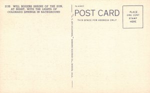 Vintage Postcard Will Rogers Shrine of the Sun Night Lightings Colorado Springs