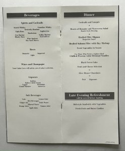 Vintage 80s Continental Business Class Airlines Dinner Menu