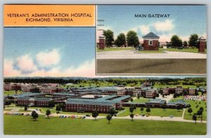 1956 RICHMOND VIRGINIA VETERAN'S ADMINISTRATION HOSPITAL VINTAGE LINEN POSTCARD