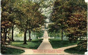 postcard New Bedford MA - New Bedford Common and Soldier's Monument