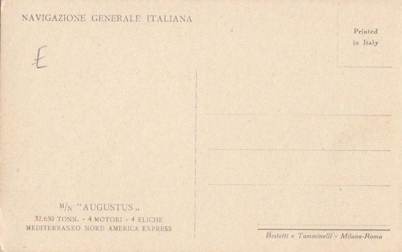 Postcard Ship M/N Augustus Navigazione Generale Italiana