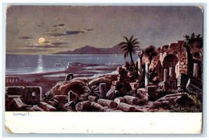 c1910 Moonlight at Carthago British Post Office Levant Smyrna Turkey Postcard