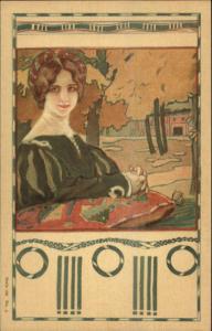 Art Nouveau - Beautiful Woman Leans on Piullow Series 166 #5 c1905 Postcard