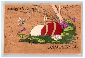 1913 Eggs, Bee, Flower, Tree, Easter Greetings from Schaller Iowa IA Postcard 