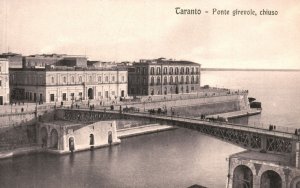 Vintage Postcard 1910's  Panorama View of Ponte Girevole Chiuso Taranto Italy IT