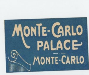 1930's-40's Monte Carlo Palace Hotel Label Luggage Label EVN2