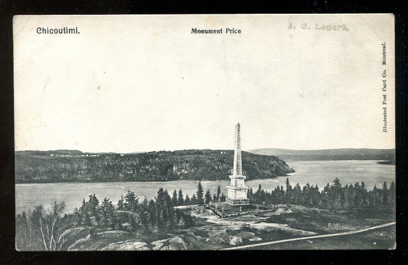 dc561 - CHICOUTIMI Quebec c1907-10 Price Monument Postcard