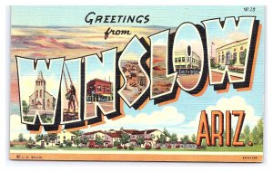 Postcard Greetings From WINSLOW Arizona LARGE Letter Card