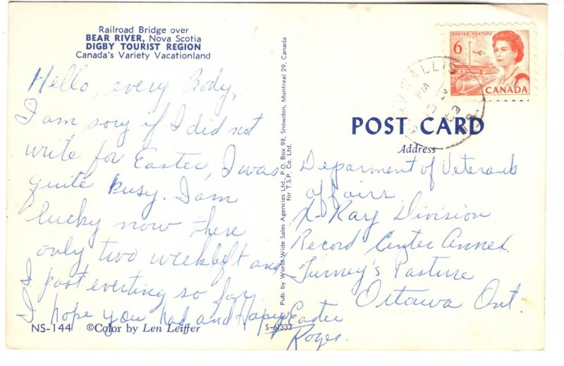 Railroad Bridge over Bear River, Nova Scotia, Used 1963