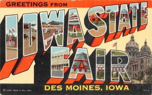 J9/ Des Moines Iowa Postcard Linen Greetings from Iowa State Fair 206