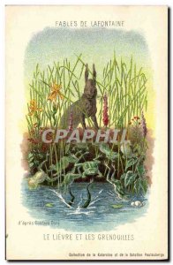 Old Postcard Bunny Rabbits Fables of La Fontaine The hare and the frogs Gusta...