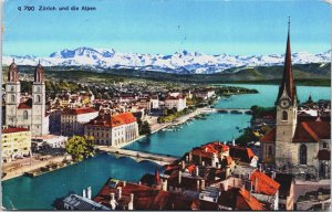 Switzerland Zürich und die Alpen Vintage Postcard C217