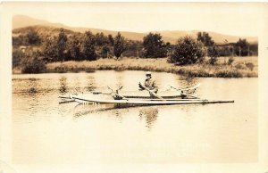 Warren NH Private Fish Pond Outrigger Boat Real Photo Postcard