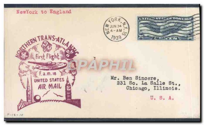 Letter US 1st flight Engalnd New York June 24, 1939 Chein