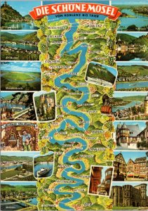 Postcard Germany Map - The Beautiful Mosel from  Koblenz to Trier