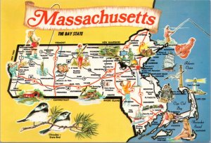 Postcard Map Massachusetts - The Bay State - map of highways and cities