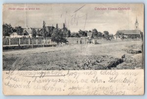 Hungary Postcard Greetings from Vámosgyörk Main Square c1910 Antique Posted