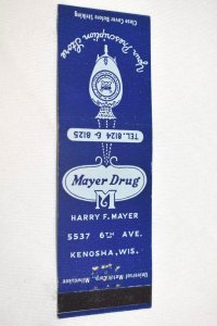 Mayer Drug Kenosha Wisconsin 20 Front Strike Matchbook Cover