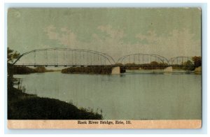 Rock River Bridge Erie Illinois c1910 Vintage Antique Postcard 