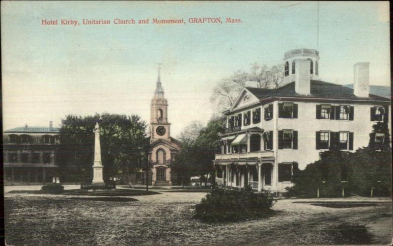 Grafton MA Hotel Kirby Unitarian Church c1910 Postcard