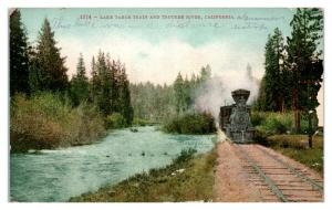 Early 1900s Lake Tahoe Train and Truckee River, CA Postcard *5K3