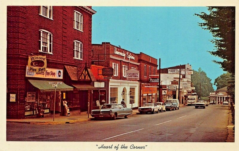 CHARLOTTESVILLE VIRGINIA~HEART OF THE CORNER-UNIVERSITY CAMPUS 1960s POSTCARD