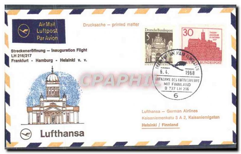 1 Letter Flight Frankfurt Hamburg Helsinki April 6, 1968