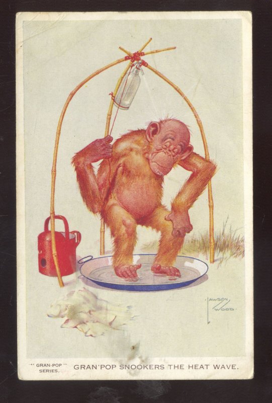 ARTIST SIGNED LAWSON WOODGRAN=POP SERIES MONKEY VINTAGE COMIC POSTCARD