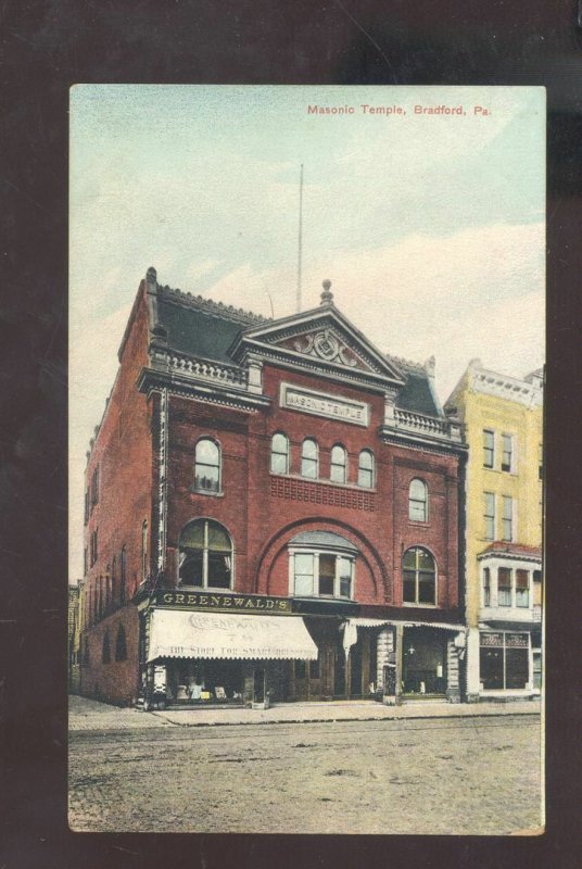 BRADFORD PENNSYLVANIA DOWNTOWN MASONIC TEMPLE VINTAGE POSTCARD PA.