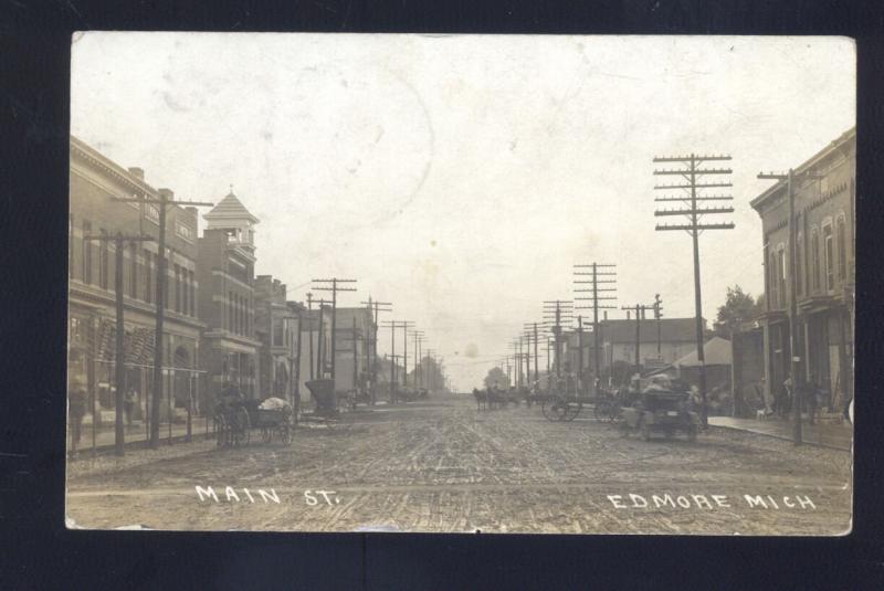 Rppc Edmore Michigan Downtown Main Street Scene Vintage Real Photo Postcard United States