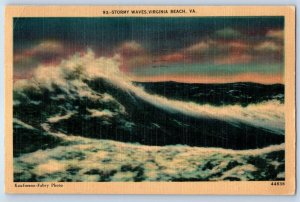 1952 Virginia Beach Vintage Postcard Stormy Waves Sea Ocean Exterior View Posted