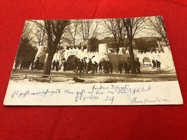 1905 Postcard GERMANY 30+ Young Men With Shovels - Huge Snow Structure - Fort