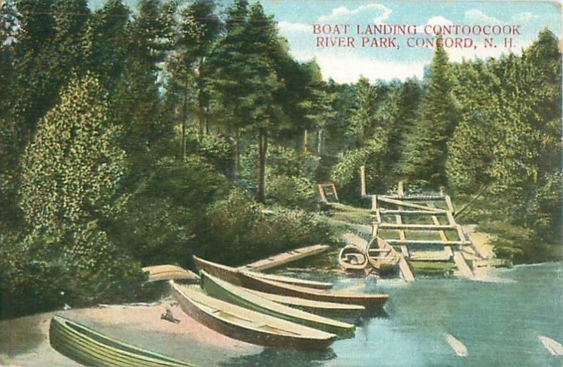 Concord, NH Contoocook River Park Boat Landing Early 1900s Postcard Canoes