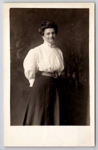 RPPC Lovely Edwardian Woman Puffy White Blouse And Glasses Photo Postcard S23