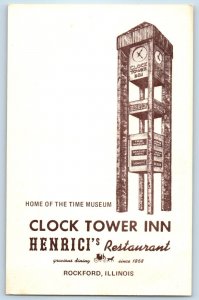 1940 Rockford Illinois Postcard Clock Tower Inn Henrici's Restaurant Building