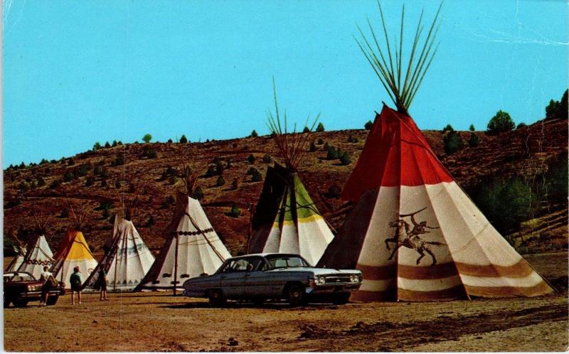 WARM SPRINGS, OR Oregon KAH-NEE-TA RESORT TEPEES c1960s  Cars Roadside  Postcard