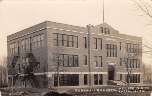 Roseau Minnesota~Roseau High School~Fire Escapes~Holm's Photo Postcard~1914 RPPC