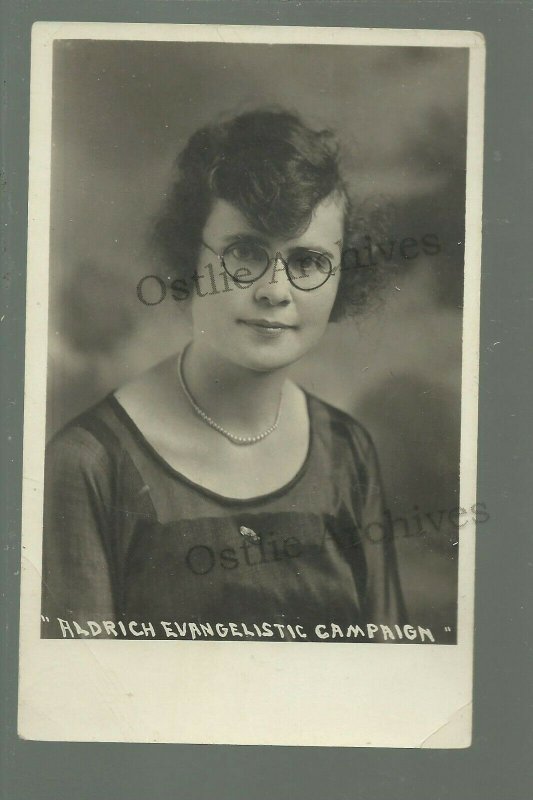 Minnesota RPPC c1920 WOMAN PREACHER Minister Evangelist ALDRICH CAMPAIGN Studio