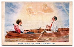 Antique Something To Look Forward To, Man and Woman in a Canoe, Love, Postcard