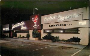 Garbini's Restaurant Cocktail Lounge 1950s Night Neon Roberts postcard 7703